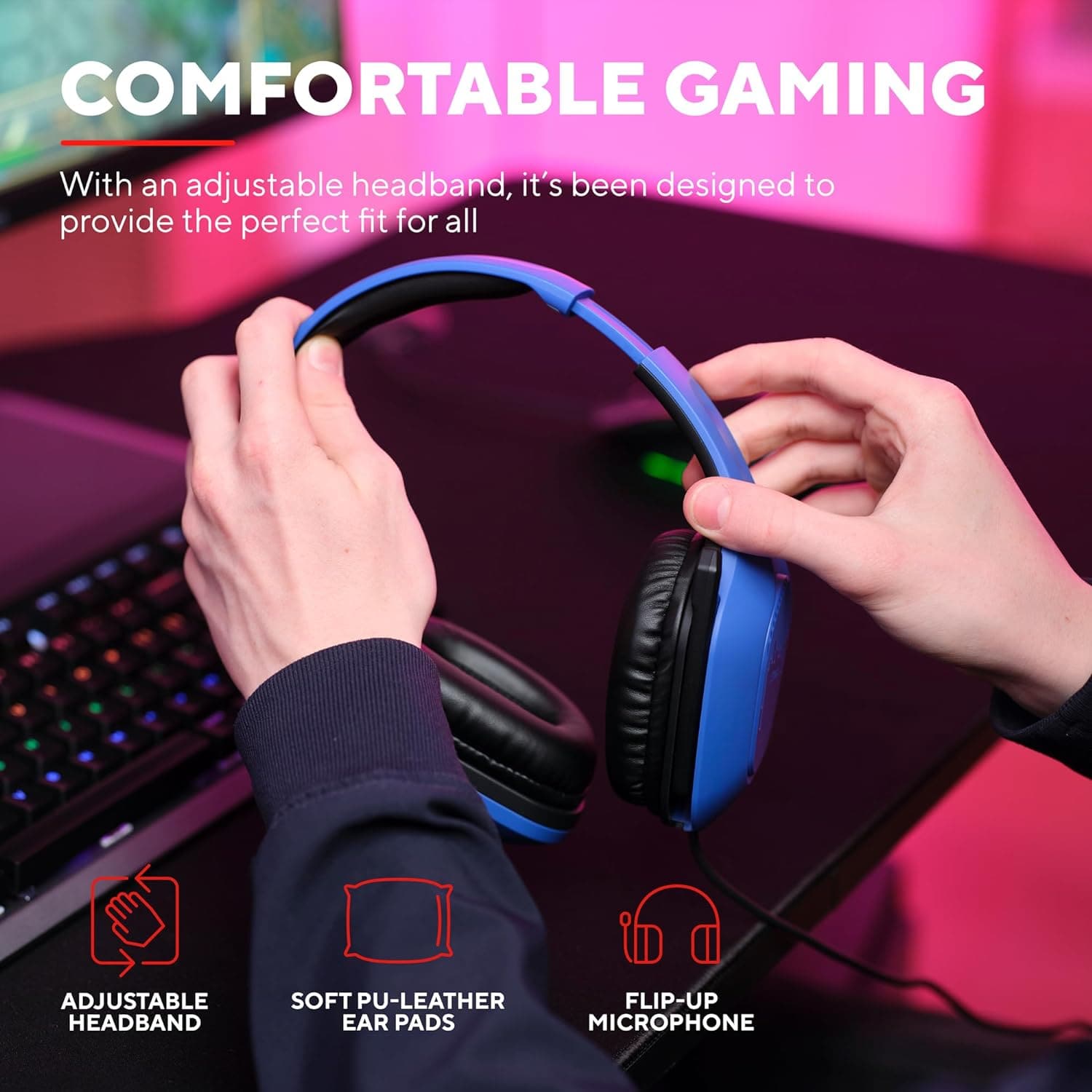 Buy Trust Gaming,Trust Gaming GXT 415B Zirox Lightweight Gaming Headset with 50mm Drivers for PC, Xbox, PS4, PS5, Switch, Mobile, 3.5 mm Jack, 2m Cable, Foldaway Microphone, Over-Ear Wired Headphones - Blue - Gadcet UK | UK | London | Scotland | Wales| Near Me | Cheap | Pay In 3 | Headphones & Headsets